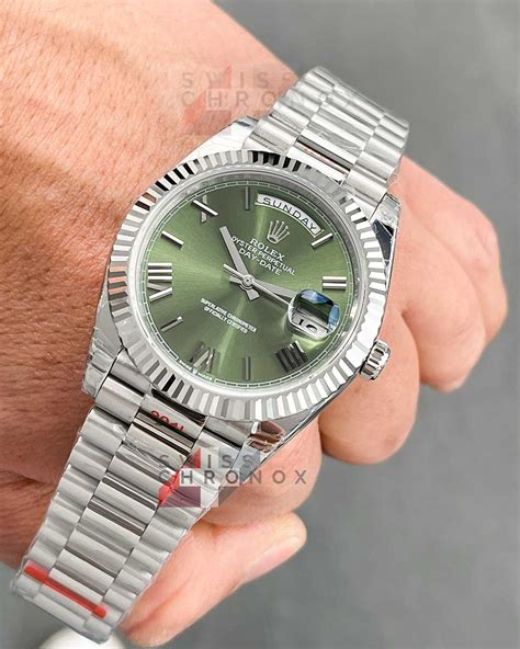 rolex day date 40 olive green white gold|rolex presidential 40mm white gold.